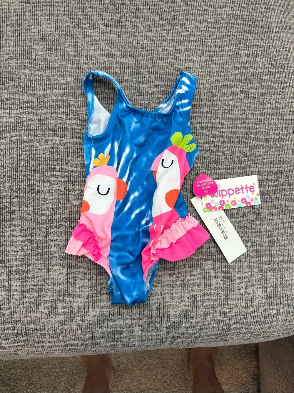 NWT Wippette Baby Girl Parrot One Piece Swimsuit 12M Tropical Ruffle